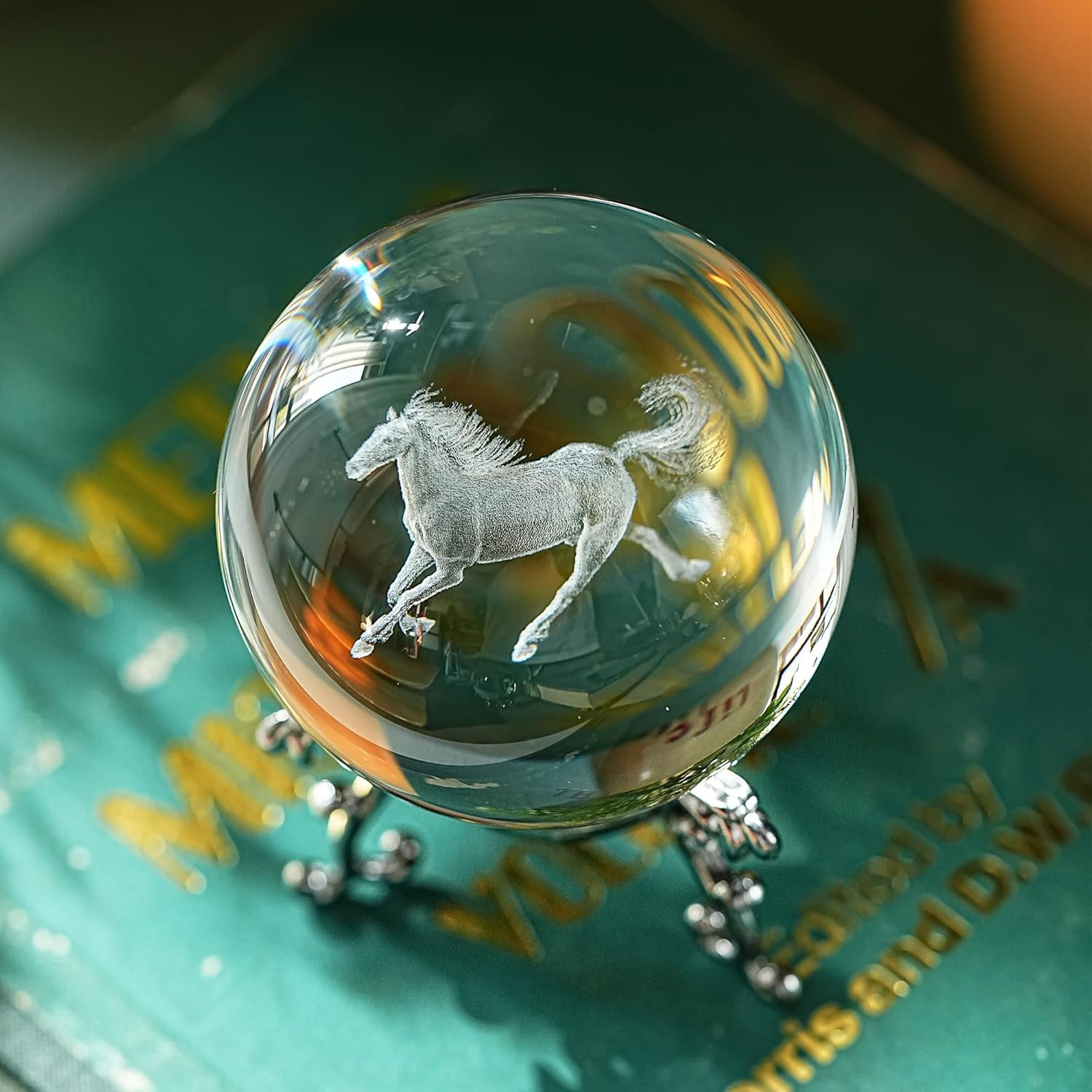 60Mm 3D Horse Crystal Ball Figurines with Stand Chinese Zodiac Glass Ball Feng S