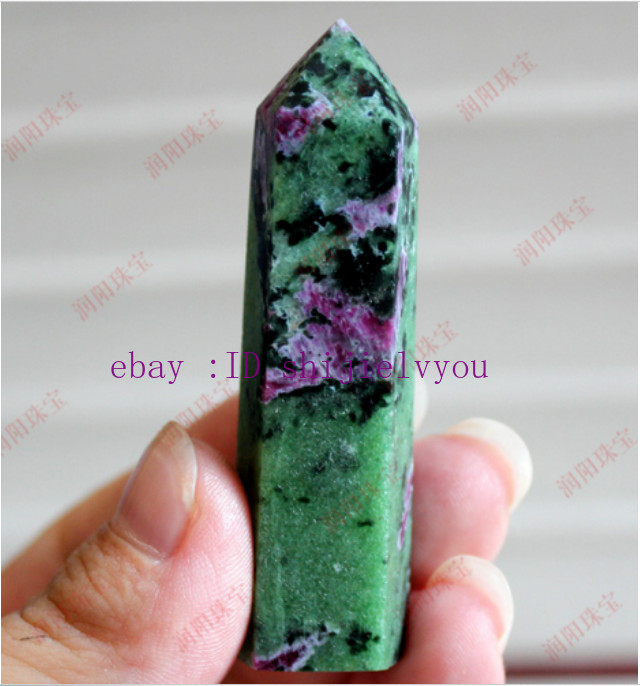 1pcs Natural red green ruby Hexagonal Prism Column Raw Stone Decoration