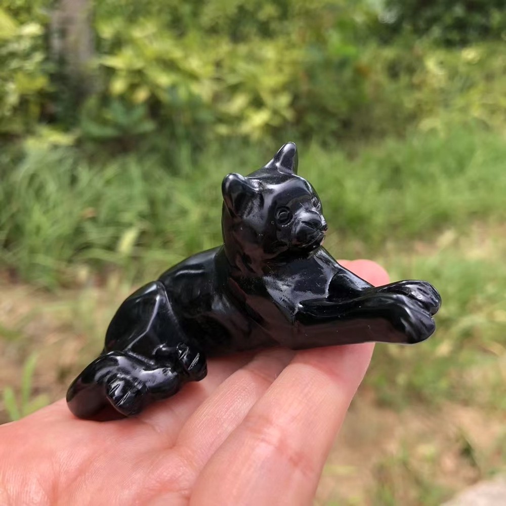 3″ Natural Obsidian Quartz Hand-carved Cat Skull Crystal Reiki Healing 1pc