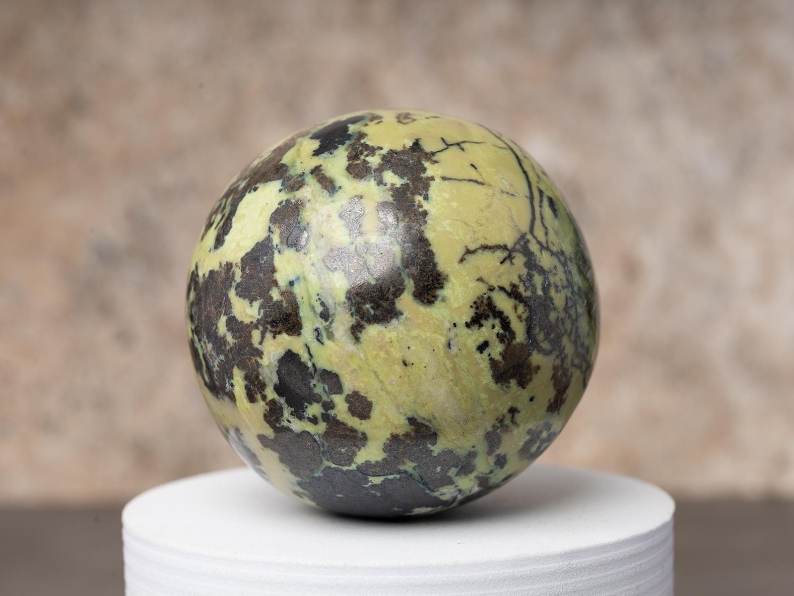Serpentine Pyrite Sphere Wooden Stand Polished Crystal Ball Stone Gift Decor