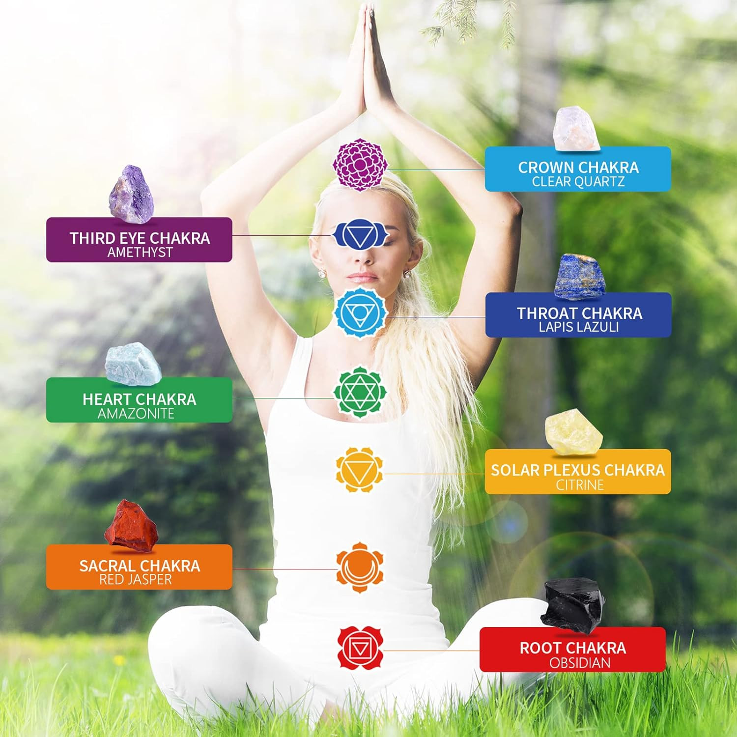 AOOVOO 17Pcs Crystals and Healing Stones, 14Pcs Real Raw Chakra Stones Set, Sele