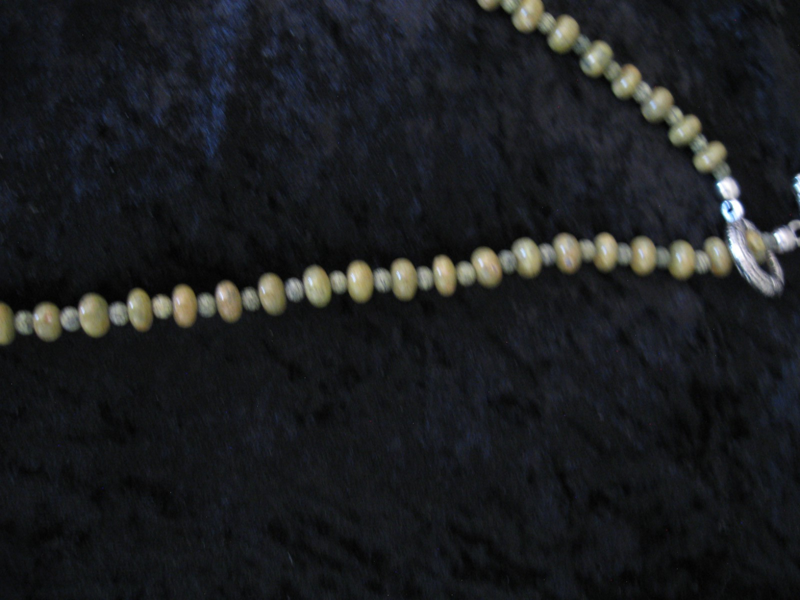 Vintage Russian Serpentine Variable Bead Sizes Beaded Necklace/Silver Clasp 31″