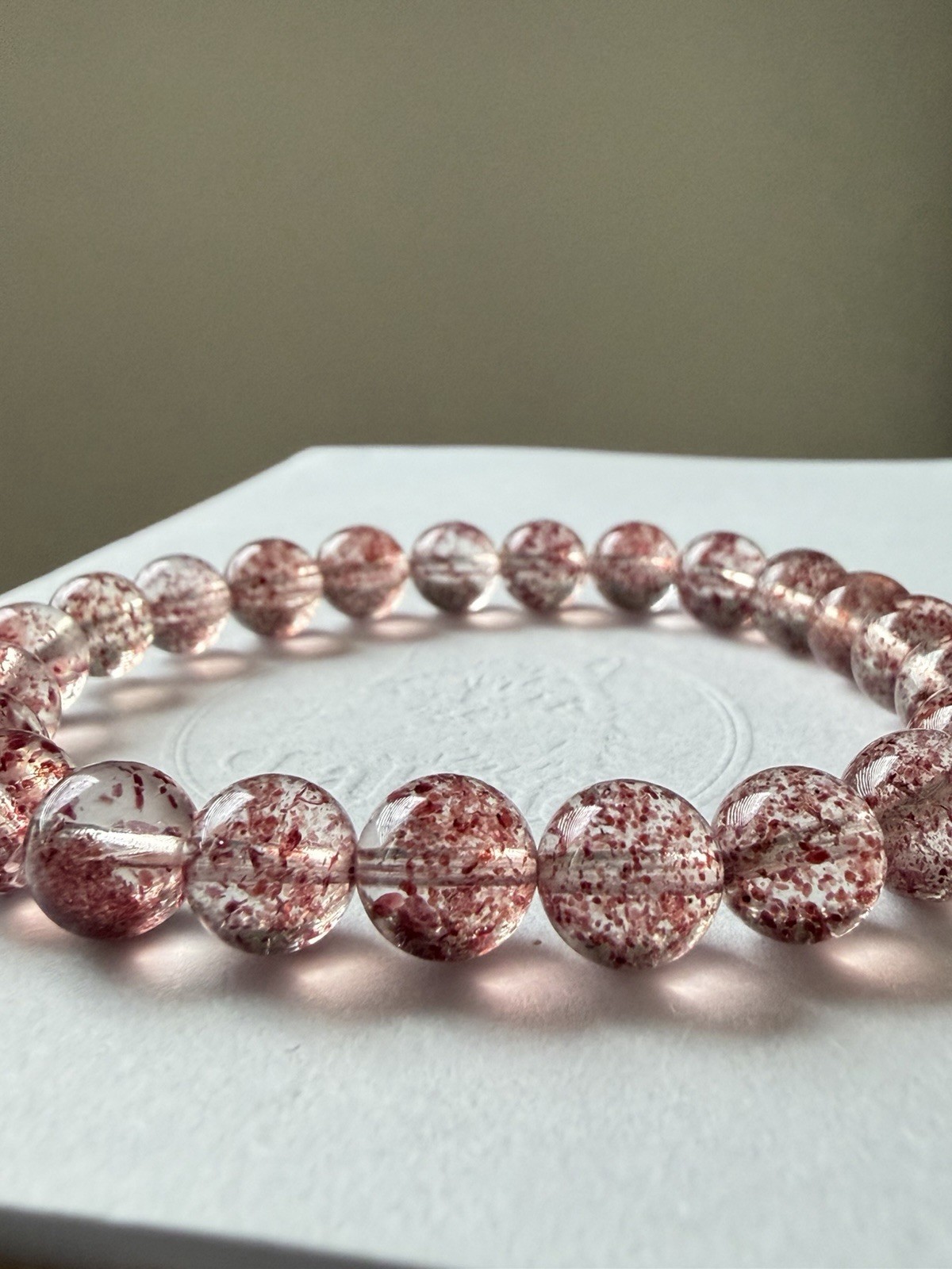 AAA+ Lepidocrocite in Clear Quartz Strawberry Bracelet | Full Red Inclusion