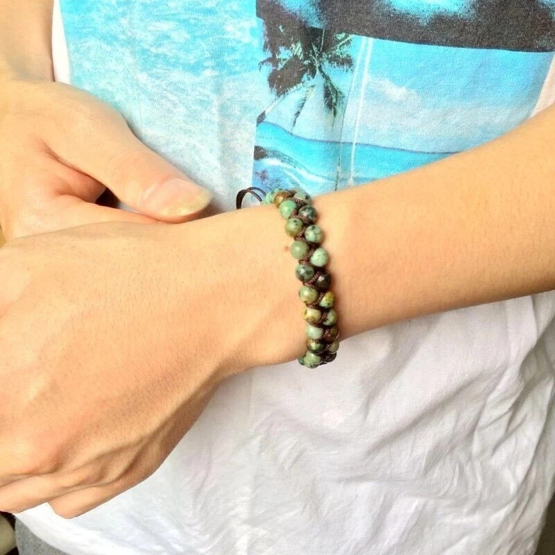 Handmade Braided African Turquoise Round Bead Healing Women Men Bracelet Gift1PC