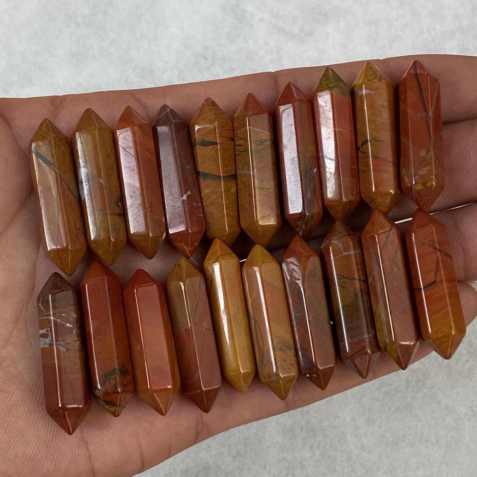 20pcs Natural Red jasper Obelisk Quartz Crystal Wand Double Point Healing