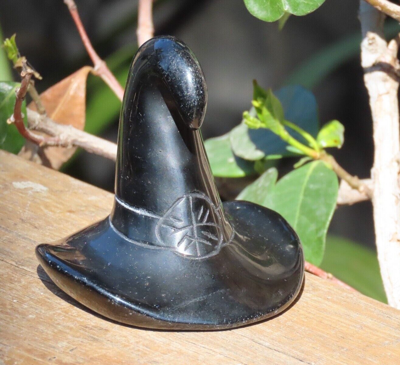 Unique Hand Crafted Black Obsidian Crystal Witches Hat Polished Piece 85-95Grams