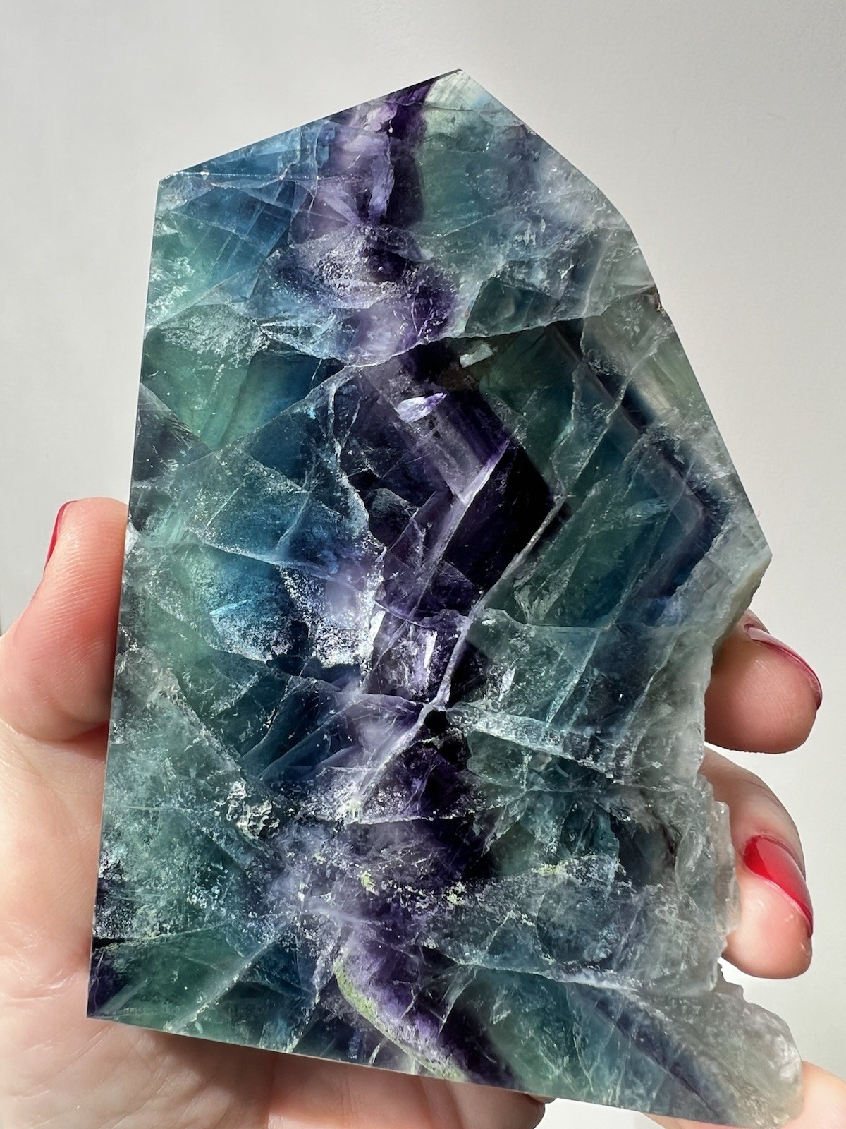 319g – Rainbow Fluorite | Freeform Point |Slab Style with Natural Edge