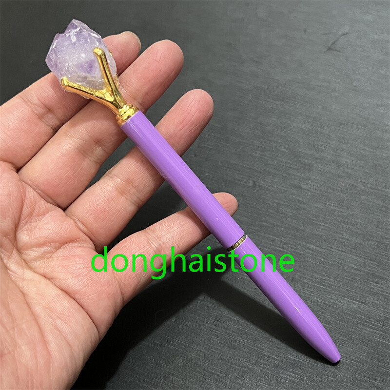 5.7″ Natural Amethyst teeth Pen Quartz Crystal Pen Reiki Healing Gem 1PC