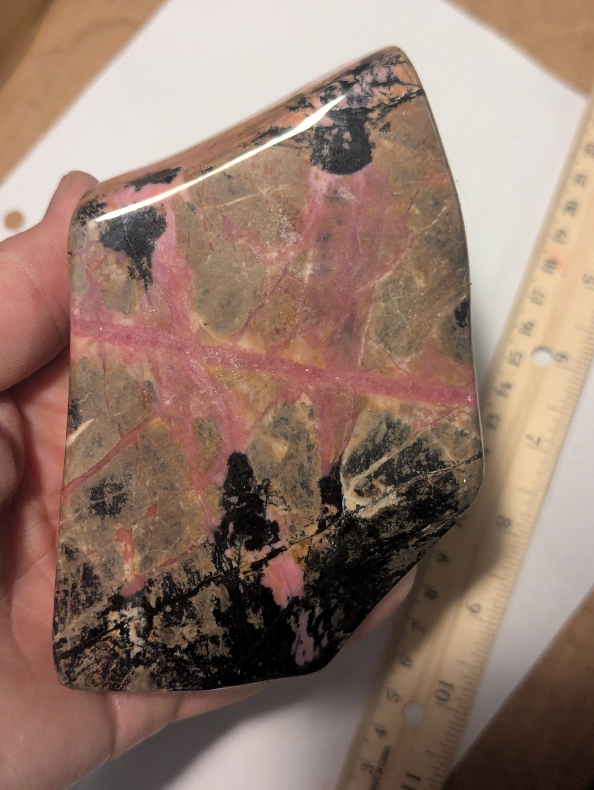 Large Fully Polished Rhodonite Freeform Display Slab Tumbled Stone Big Pink