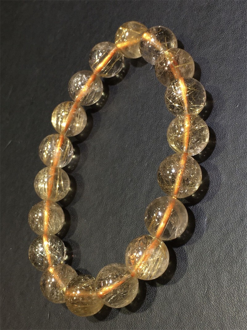 10mm Top Natural Gold Quartz Golden Hair Rutilated Titanium Crystal Bracelet