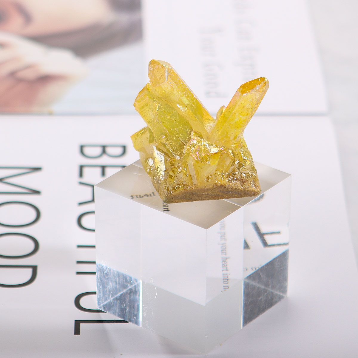 50g Big Natural Aura Yellow Titanium Quartz Crystal Cluster Specimen Stone Rock