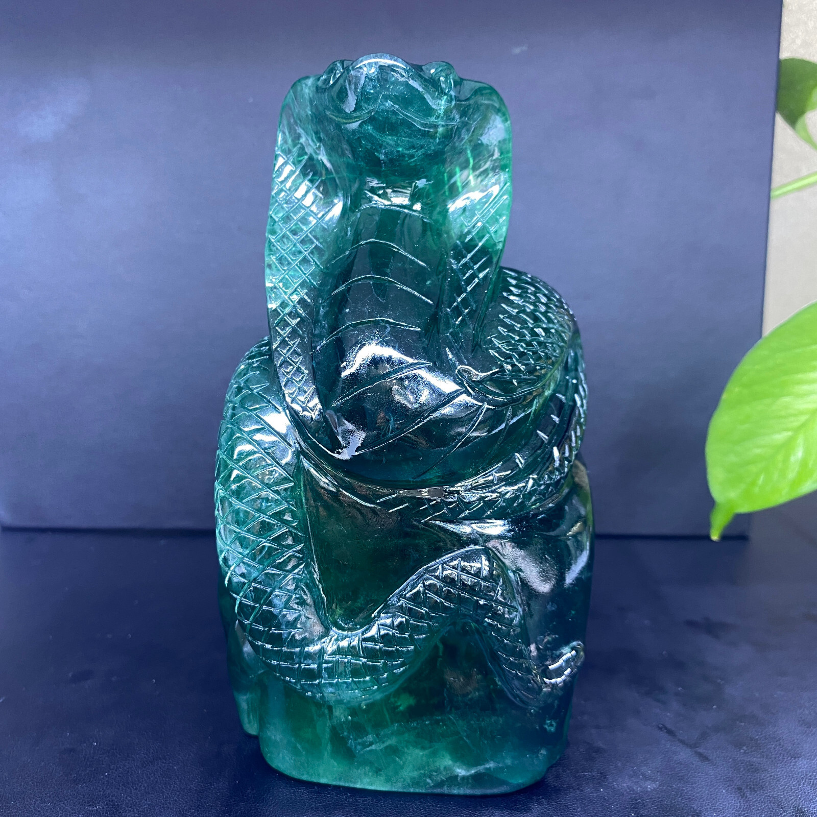 1pc Natural fluorite Quartz Carved Snake Skull Crystal Reiki Healing Gem Decor