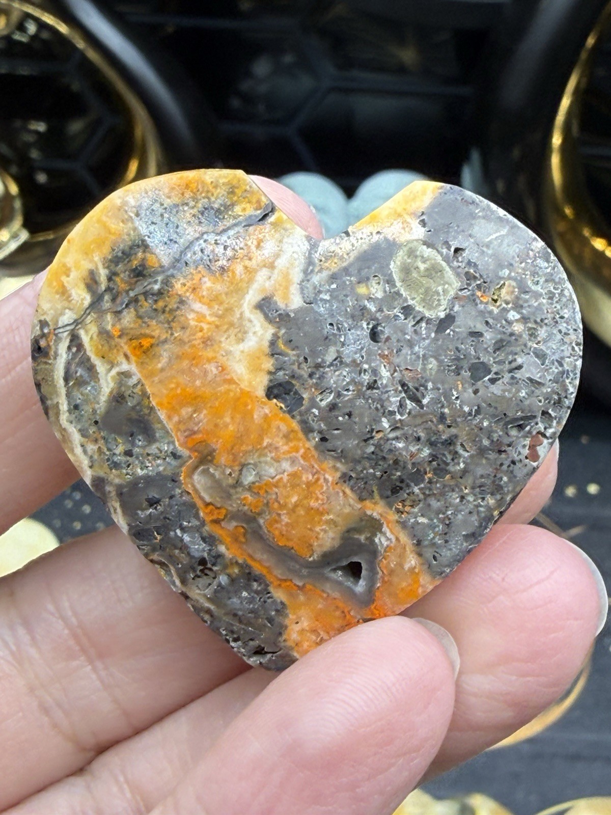 Natural Bumblebee Jasper Carved Hearts Palmstone Druze vugs raw Free shipping