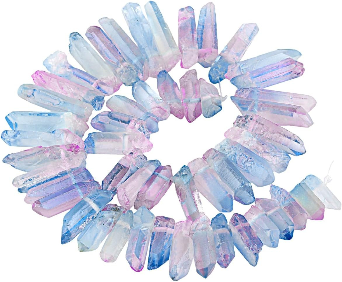 Pink/Blue Titanium Coated Crystal Points Quartz Rough Sticks Spikes Point Beads