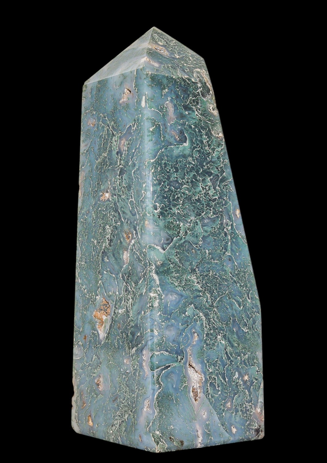 Green Druzy Moss Agate Obelisk Point Tower (150MM) Reiki Aura Chakra Balancing
