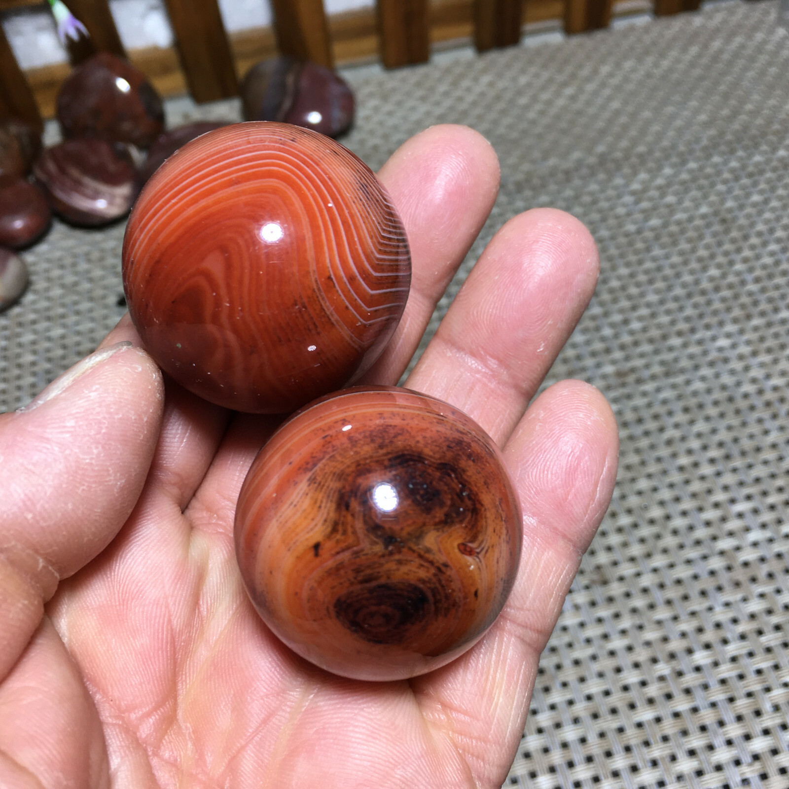 117g 2PC Natural Silk Agate Polished Sphere Ball Madagascar 9608