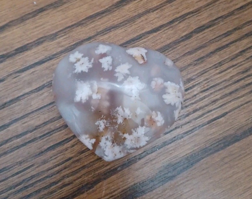 Agate Cherry Blossom Heart Quartz Crystal Hand Carved