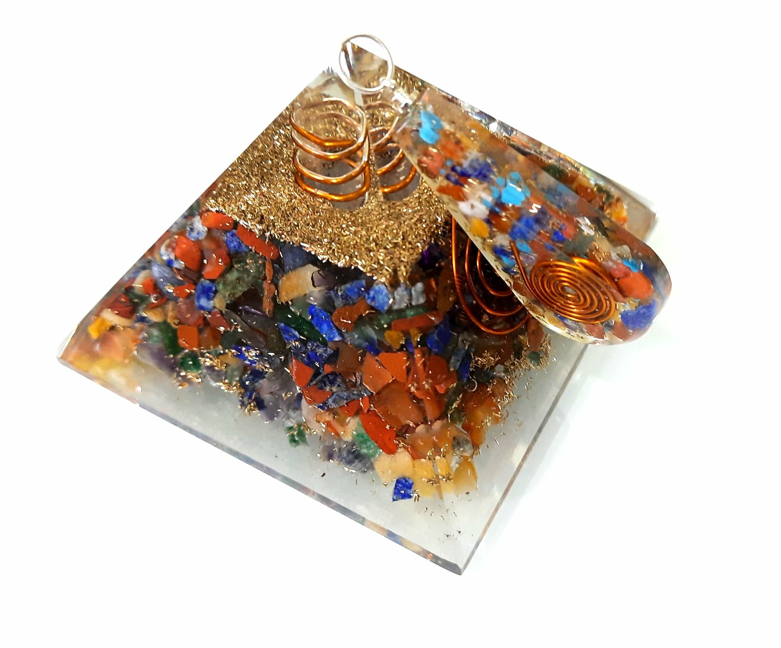 7 Chakra Combo of Healing Crystal Orgone Pyramid & Orgone Pendant Reiki Chakra