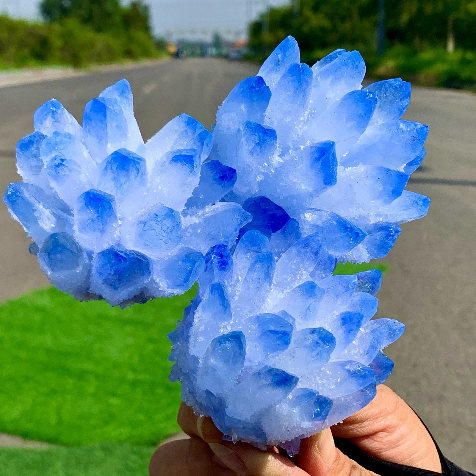 1.85LB Newly discovered blue phantom crystal quartz cluster mineral sample
