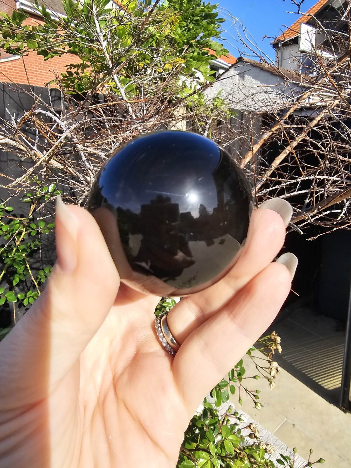 Rainbow Obsidian crystal Sphere & Stand 142g 4.8cm Protection Negativity Black