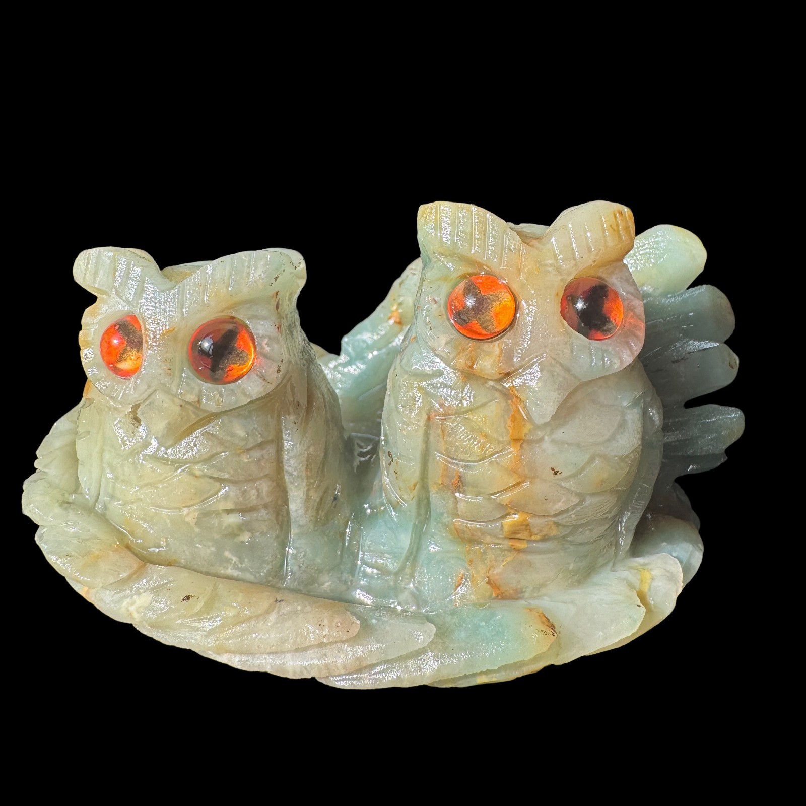 Hand Carved Natural Amazonite Owl Sculpture Real Stone Wisdom Bird Home Decor