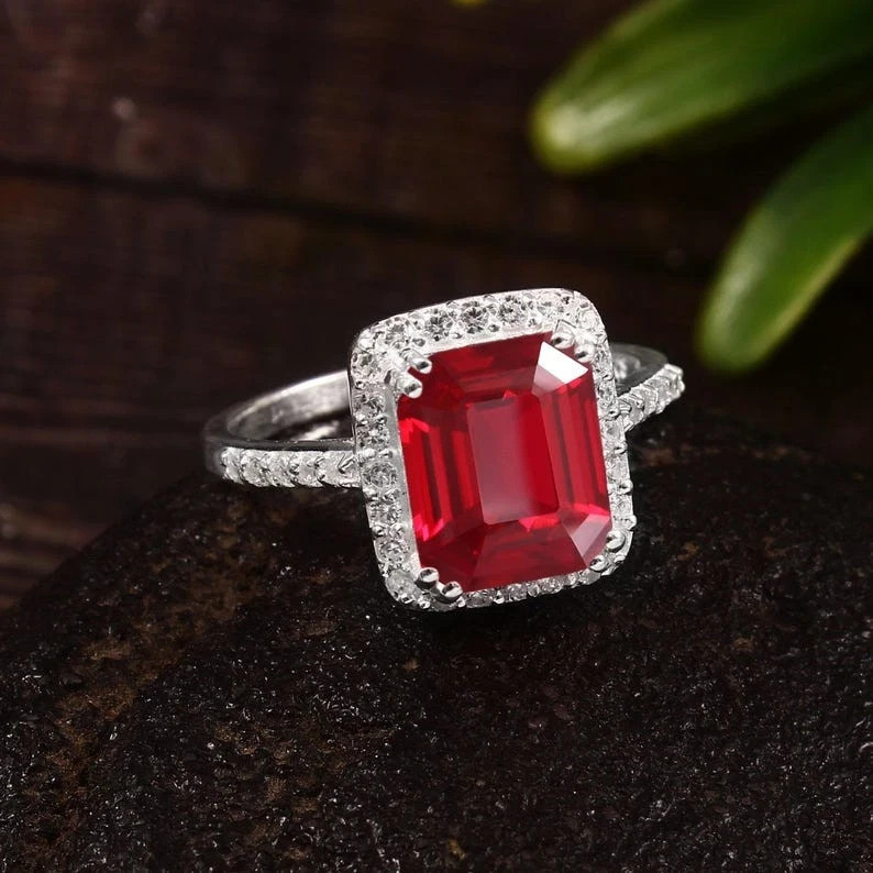 10 Ct Natural Blood Red Ruby Certified Ring In 925 Sterling Silver All Sizes