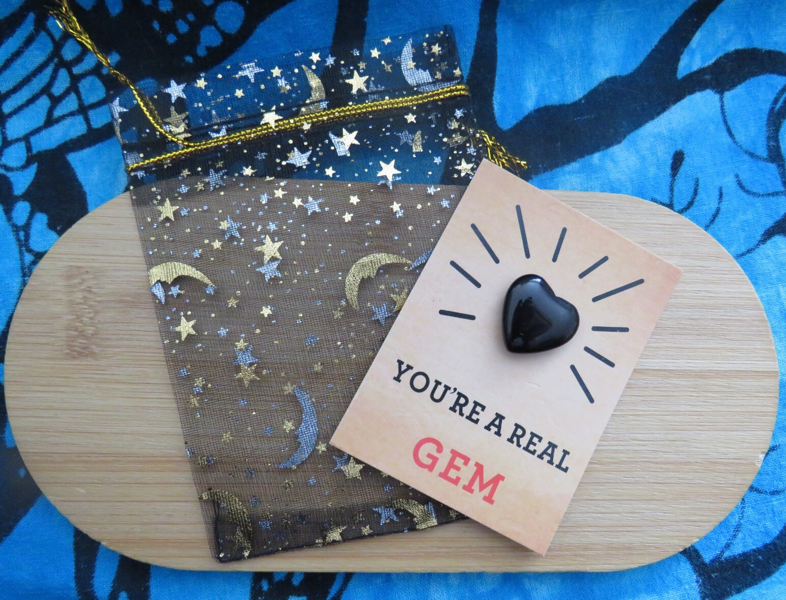 Obsidian Crystal Heart Stone & “Real Ge m” Sentiment Card in Organza Gift Bag