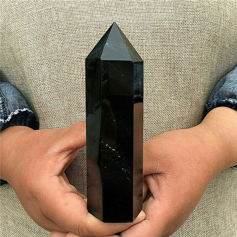 Natural Black Obsidian Obelisk Crystal Column Wand Point Healing Stone