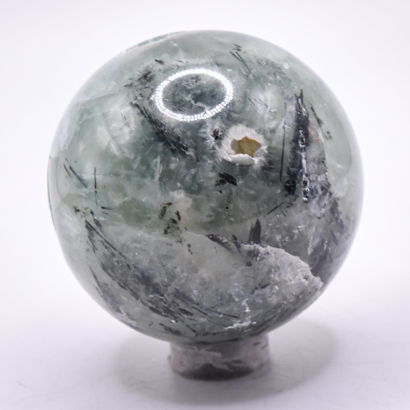 49mm Prehnite Sphere w/ Epidote & Tourmaline Natural Sparkling Mineral Ball Mali