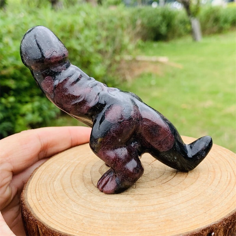 1pc Natural garnet Dinosaur penis carved Quartz Crystal stone skull Reiki healin