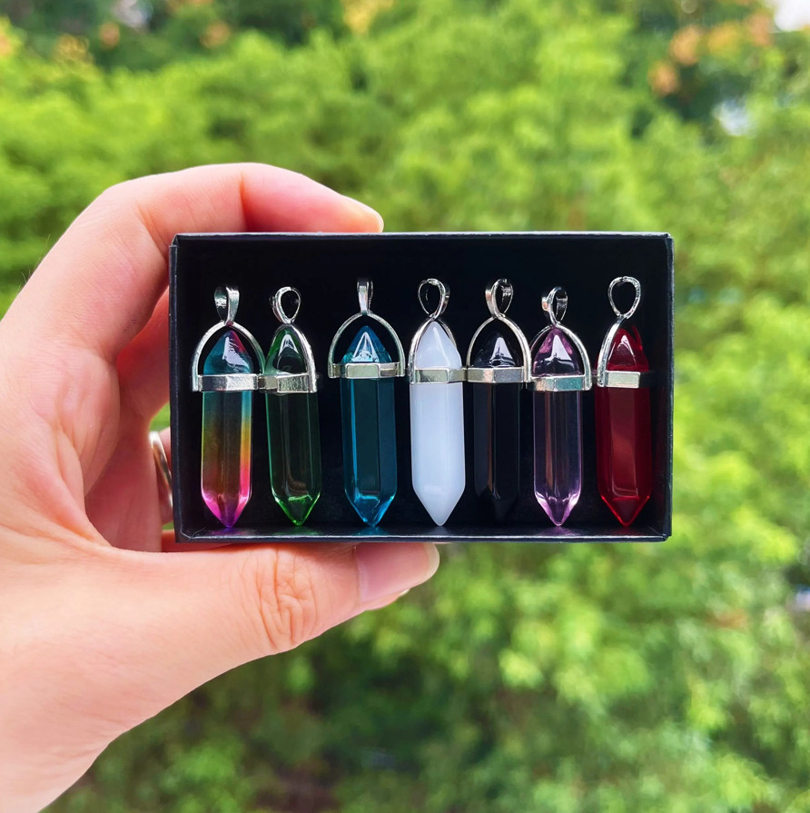 7pcs Hexagonal Chakra Crystal Set Bullet Shape Healing Beads for Jewelry – NEW