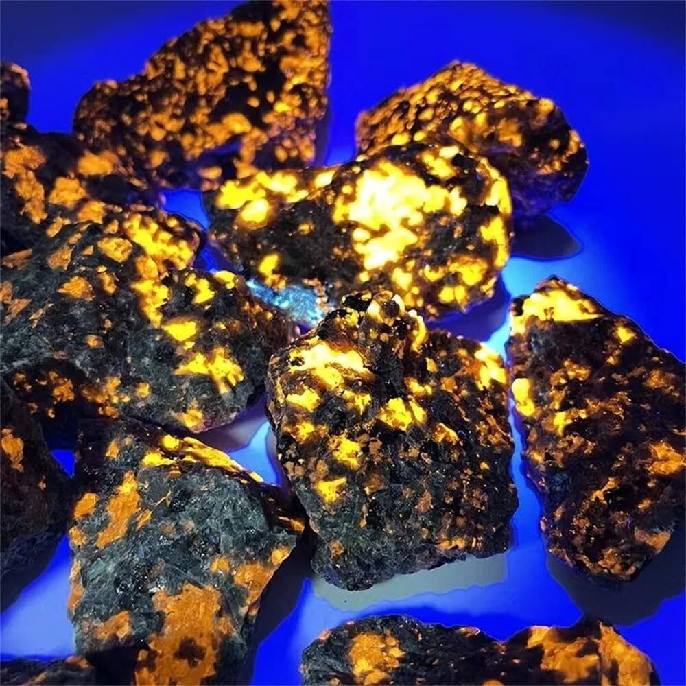 3PCS Rough Yooperlite UV Fluorescent Emberlite Glowing Fire Rocks Chunks Stone