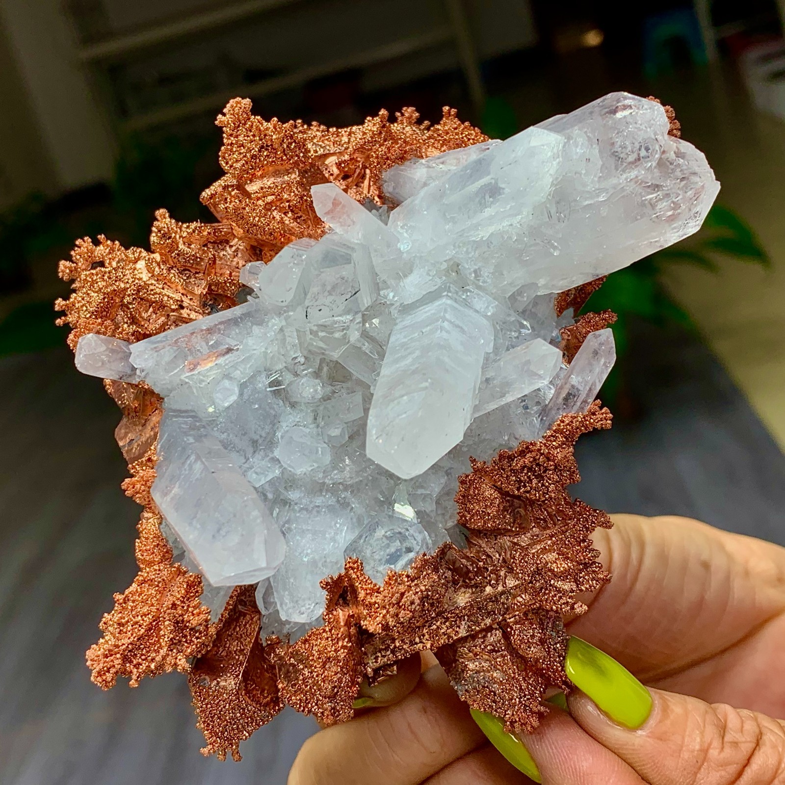 415G Rare iridescent Native Copper with white quartz crystal mineral-symbiosis