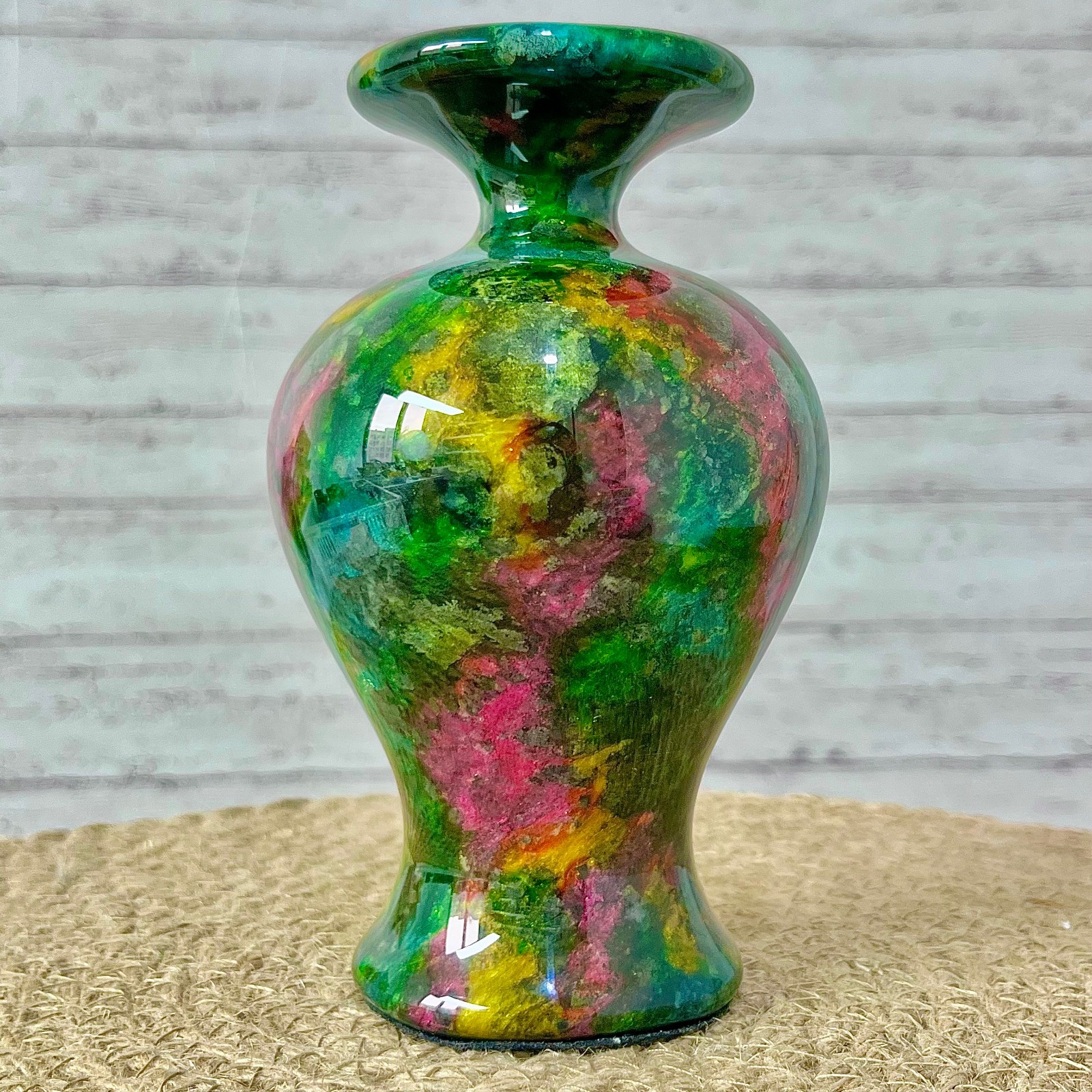 Natural Colorful Jade Stone Vase Multicolor Small Mouth Flower Holder 880 g