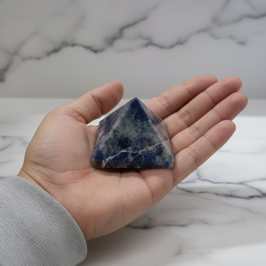 Sodalite Pyramid Crystal Gift, Mindful Meditation Tool, Minimal Home Decor