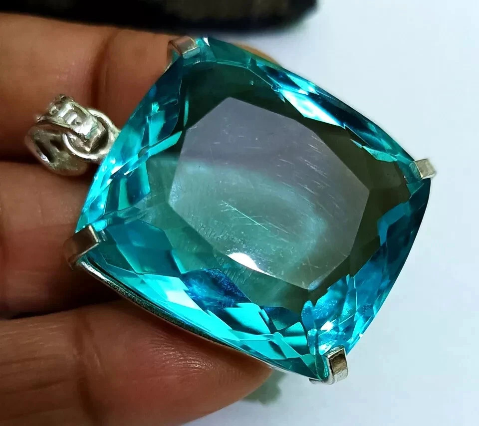 95.60 Ct+ Natural Blue Topaz 925 Solid Silver Pendant RG Gemstone EGL Certified