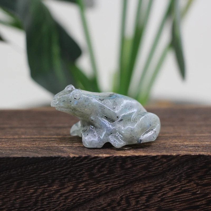 Natural Labradorite Frog Quartz Crystal Stone Froggy Carved Healing Reiki Decor