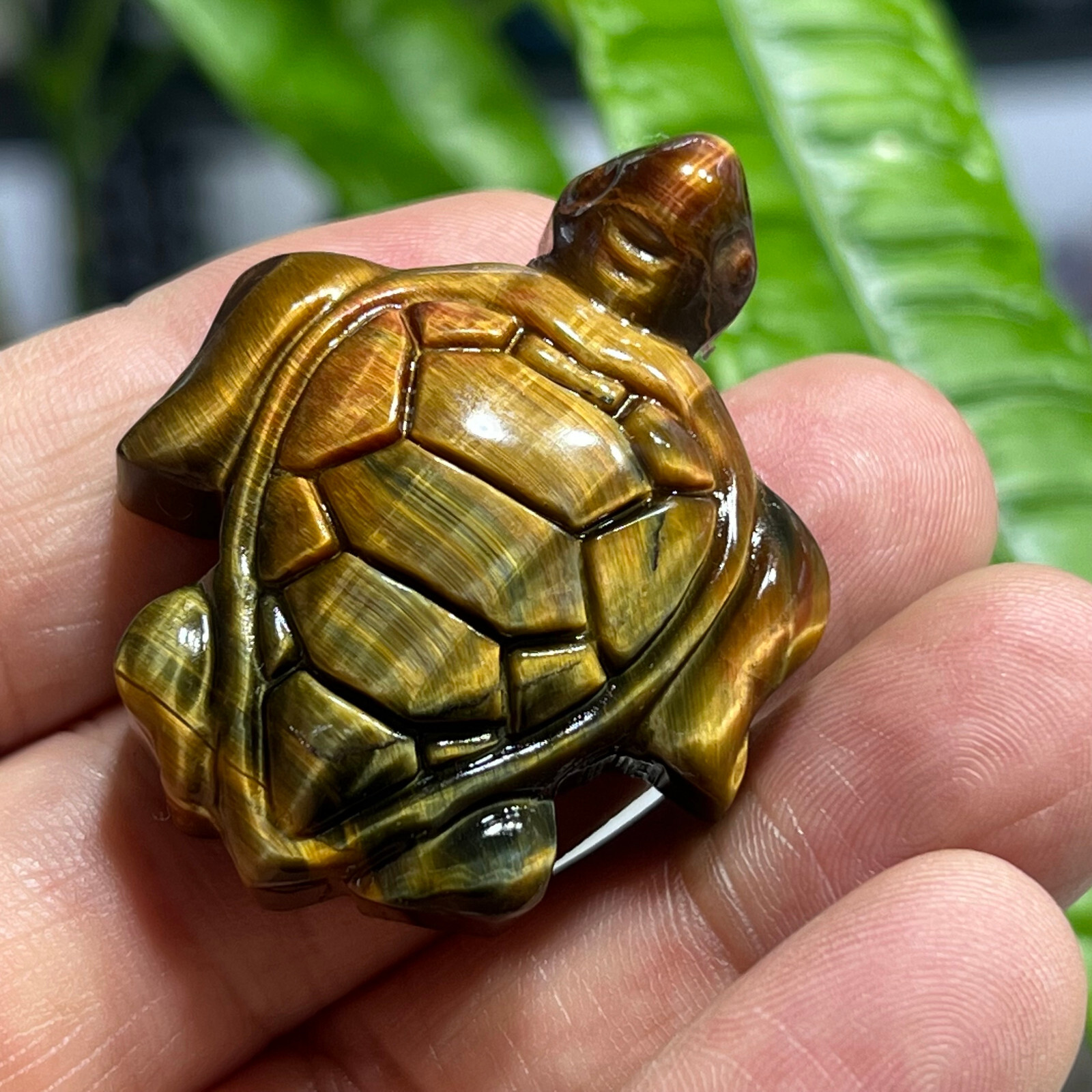 2″ Natural Tiger’s Eye Quartz Hand Carved sea turtle skull Crystal healing