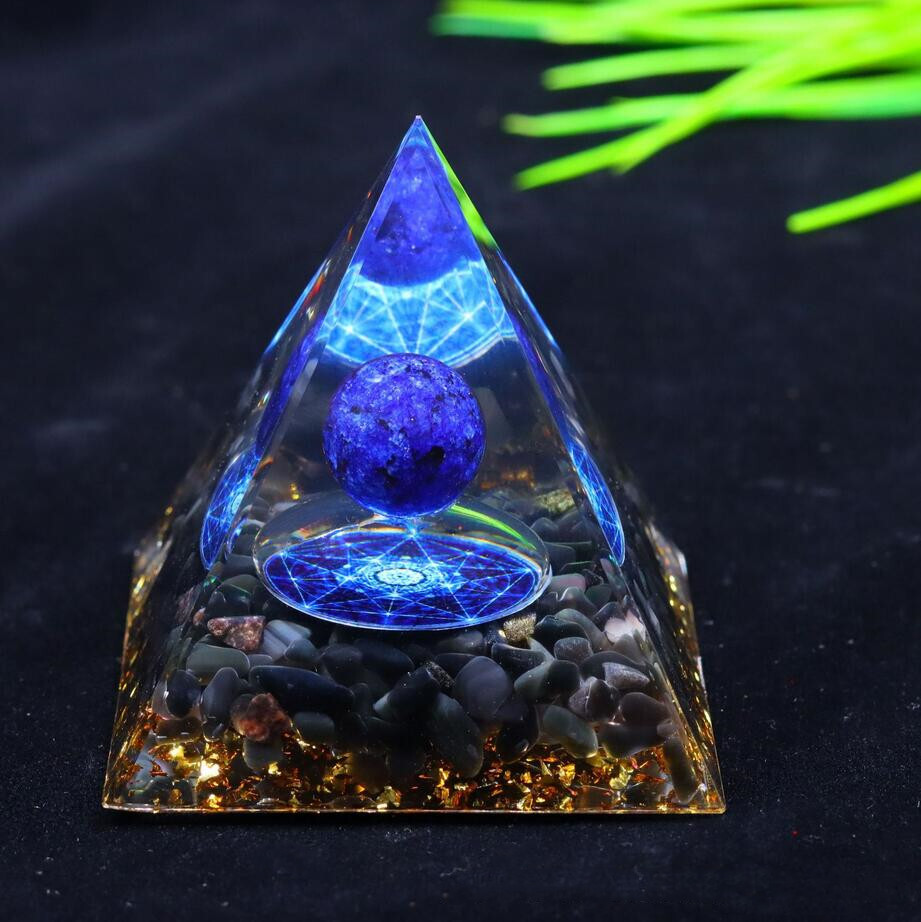 Lapis Crystal Sphere Orgonite Pyramid & Obsidians Chakra Energr Orgone Stone USA