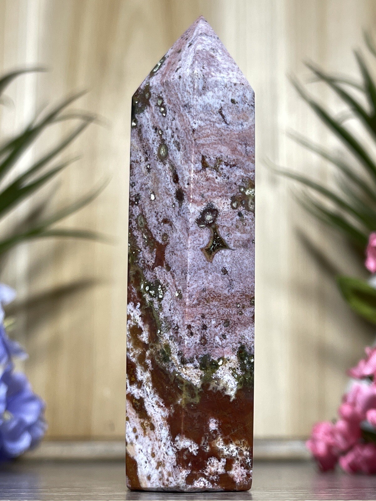 OCEAN JASPER TOWER – Mineral Point Pink Purple Chakra Crystal Witch Yoga Decor