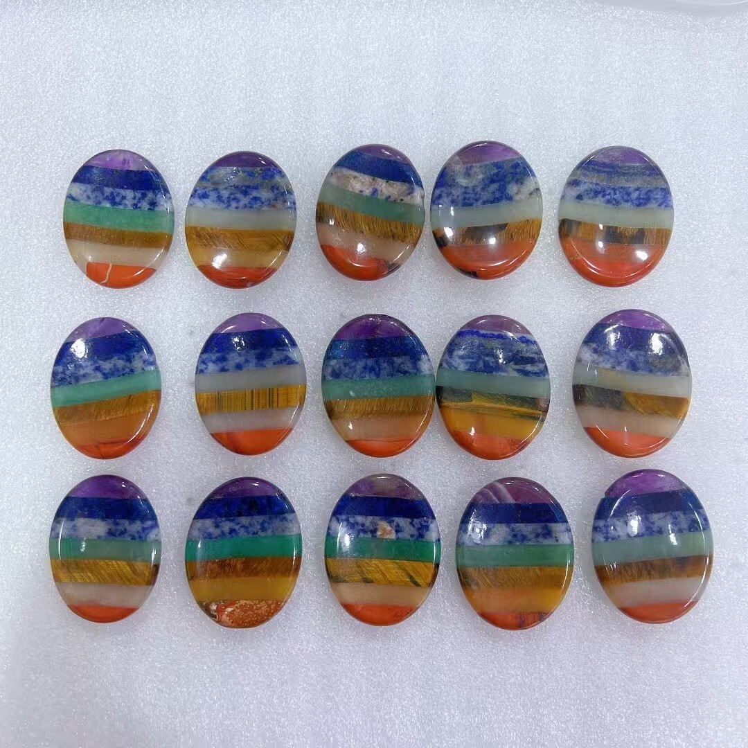 Wholesale! 50pcs seven chakras Crystal Oval Thumb Worry Stone Palm Stone Healing