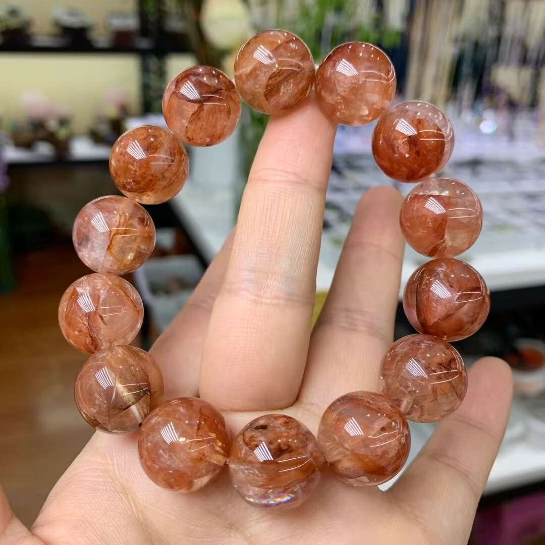 13mm natural red gum flower quartz bracelet crystal Reiki Heal Gift