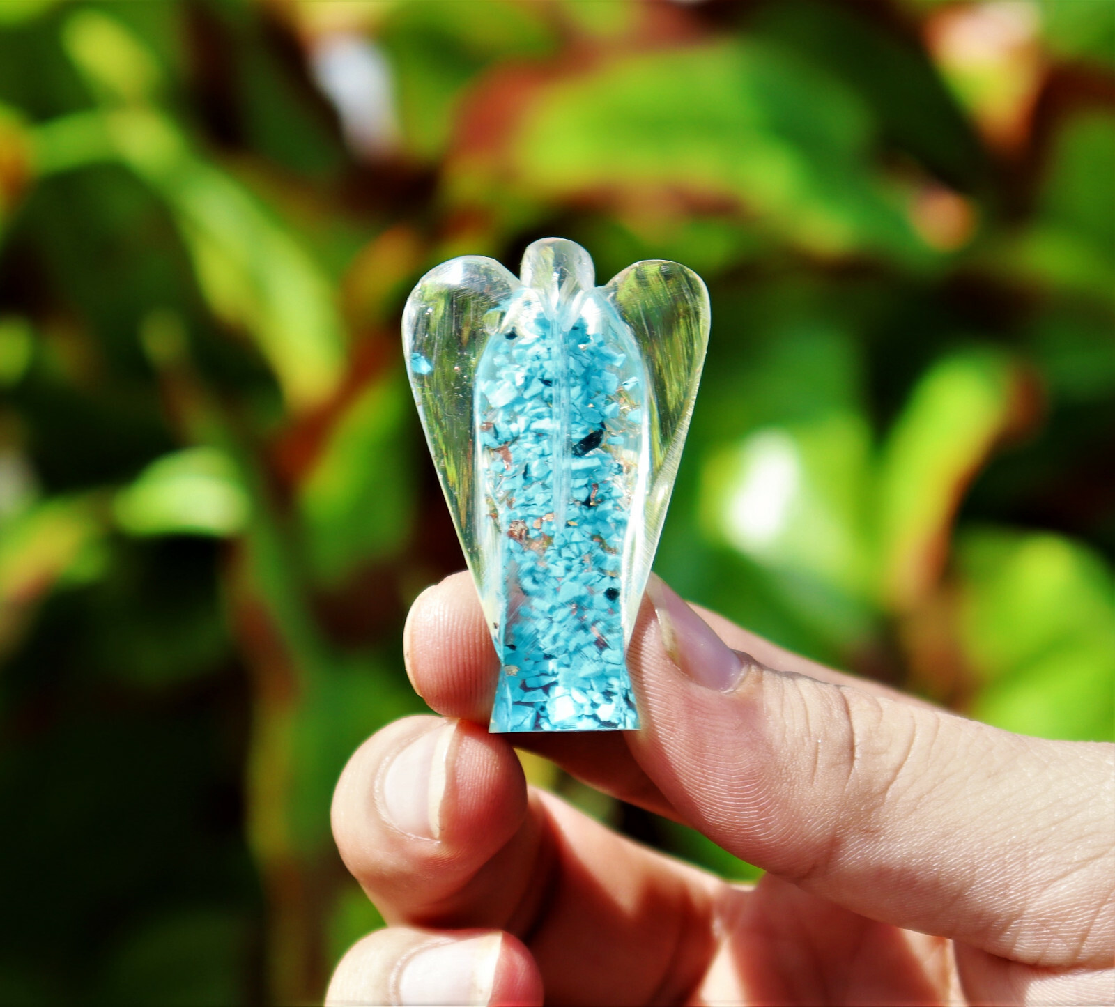 Natural Blue Turquoise Chips Stone Orgone Resin Crystals Healing Angel Wings