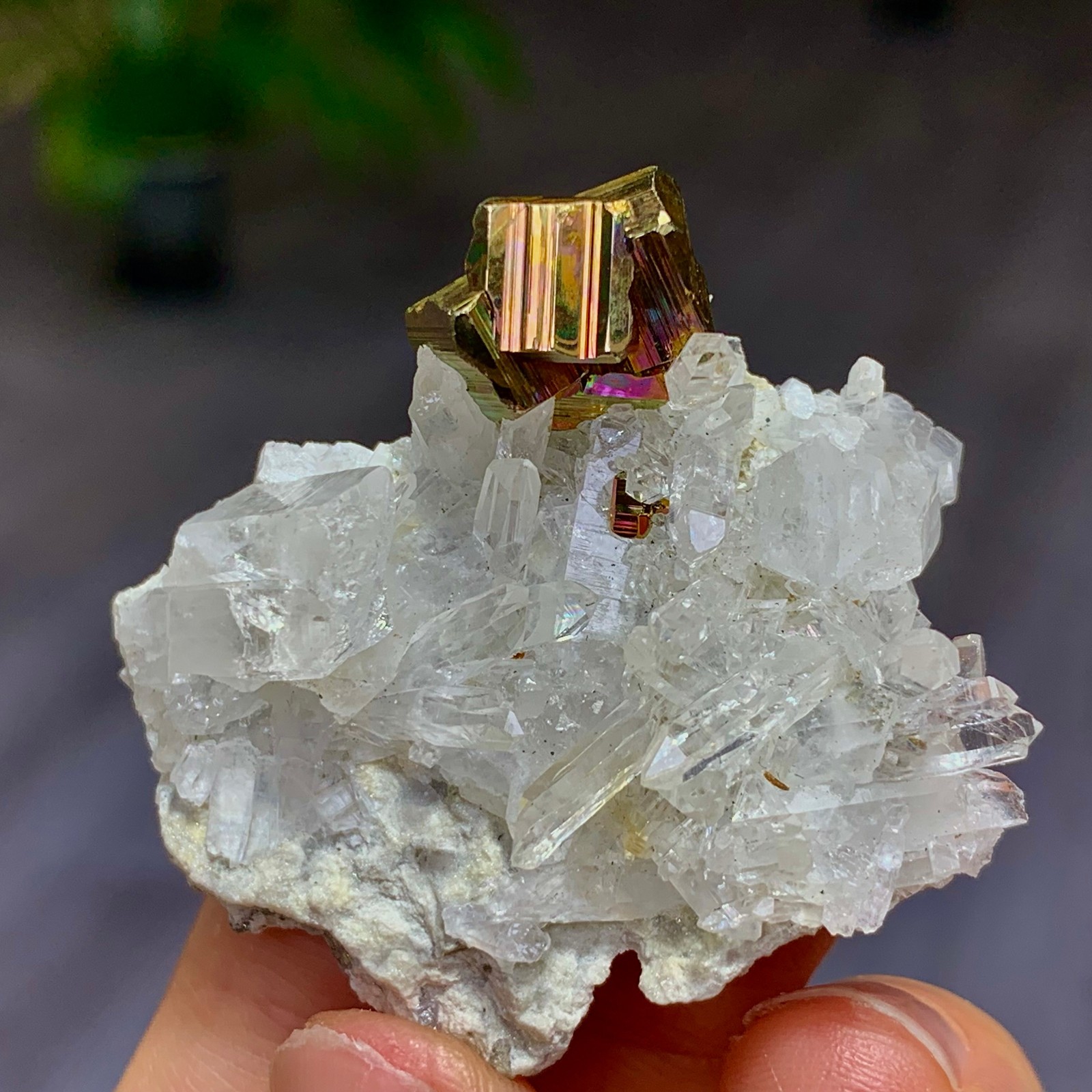 19G Natural iridescence pyrite +crystal cluster mineral specimen /Indonesia