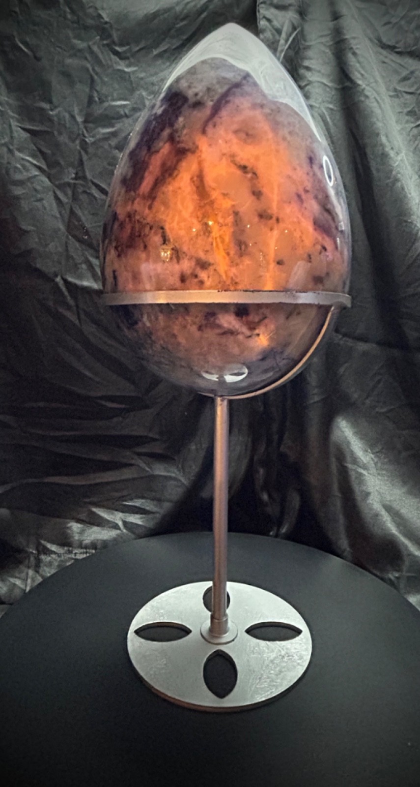 10lb 4.2oz Afghanite Egg Statement Piece 14″ Tall With Metal Stand UV Reactive