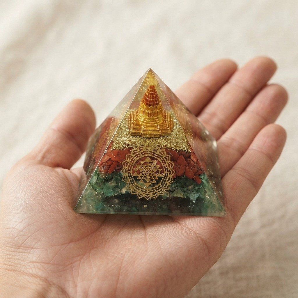 Aventurine Jasper Orgone Pyramid Decor for Meditation Space, Reiki & Protection