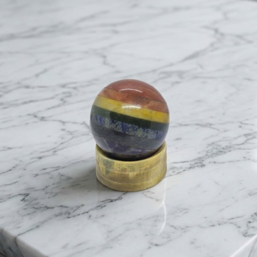 7 Chakra Crystal Sphere, Layered Gemstone Ball for Energy Balance and Meditation