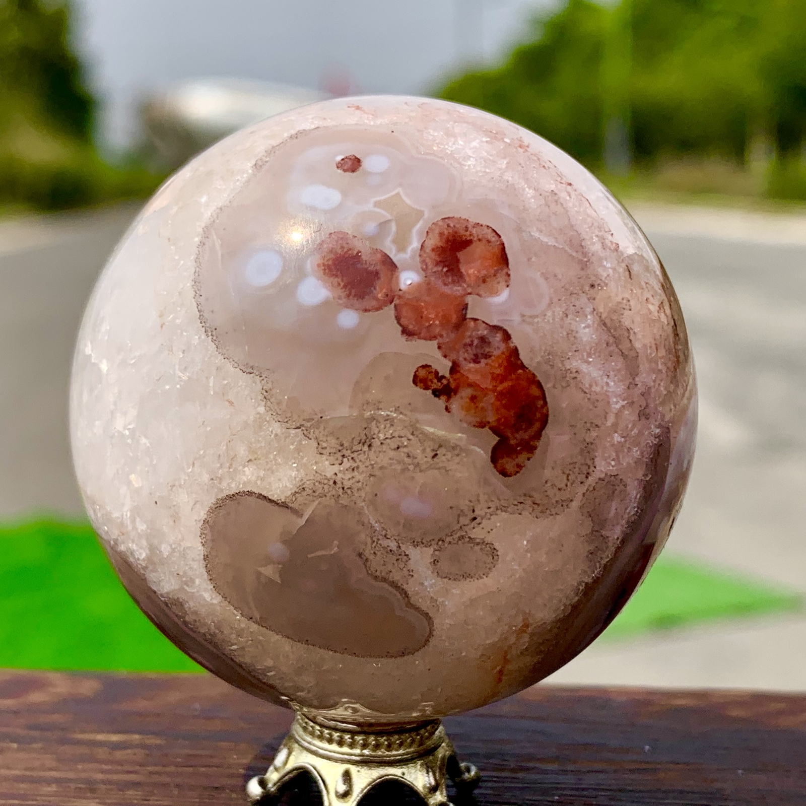 164GNatural Silk agate Sphere Quartz crystals Balls Reiki Healing Gem