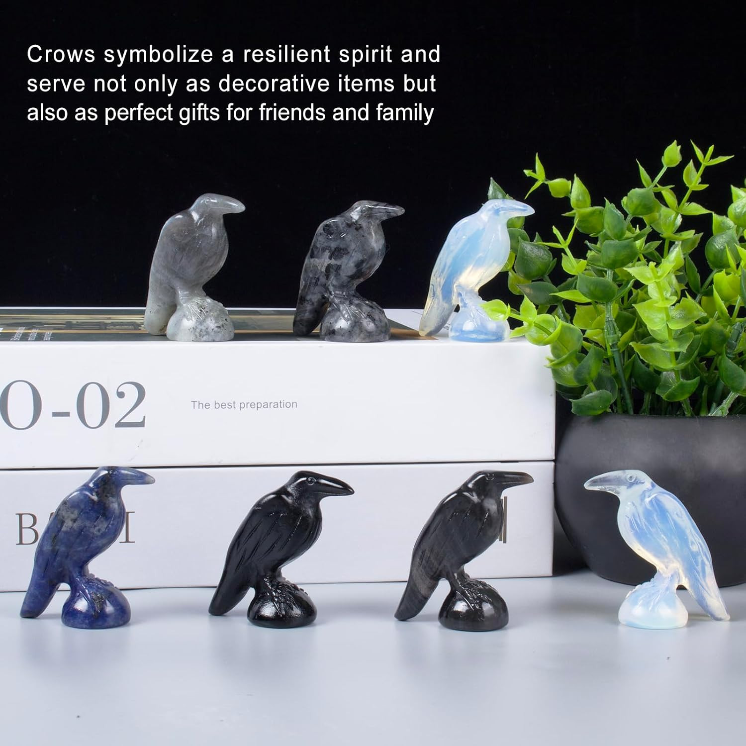 Natural Black Obsidian Raven Figurines,2 Inch Healing Crystal Animal Statues,Luc