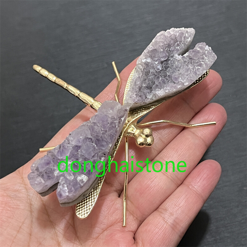 Natural Amethyst teeth Dragonfly skull Quartz Crystal Skull Reiki Healing 1PC